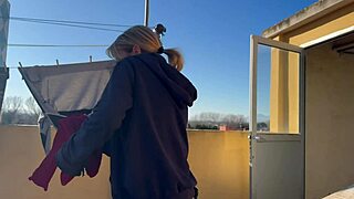 Hey neighbor watch this hot milf get her pussy licked to orgasm in the laundry room