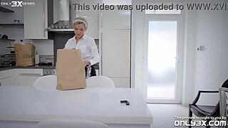 unplanned threesome with big titted blonde and latina maid