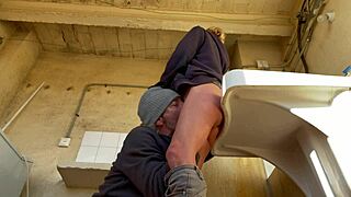 Hey neighbor watch this hot milf get her pussy licked to orgasm in the laundry room