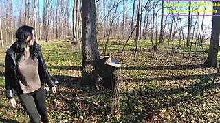 Tight Leather Pants No Panties Reveal Wet Pussy Car Blowjob Rough Forest Outdoor Fuck