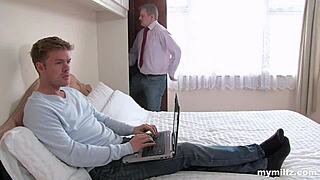 Husband hides in closet watching wife take big cock doggystyle from stranger