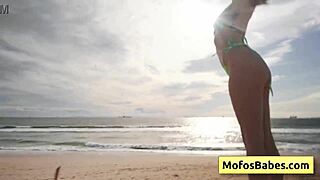 Sahara Skye sucks Charles Dera's dick then flashes beach boobs for friend