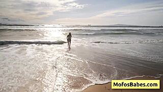 Sahara Skye sucks Charles Dera's dick then flashes beach boobs for friend