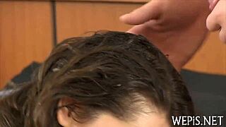 Girl with Hirsute Twat Gulps Cock