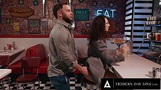 Sneaky Diner Sex Liz Jordan Deepthroats Date's Cock Then Rides Cowgirl Hard!