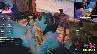 gamer girl in kitty bikini slobbers hungrily on throbbing cock