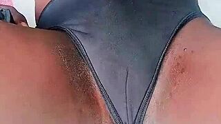 sexyjayla254 strokes her huge oiled ebony shemale cock outdoors teasing every inch solo