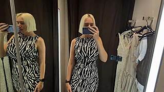 Blonde Naked Tits Fitting Room Try-On