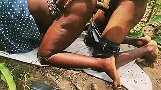 I'm bent over the farm fence taking big black cock doggystyle in country nature with my curvy ass