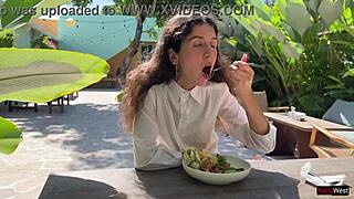 Friend Blasts Cum on Face Cafe Cumwalk Eating Sperm