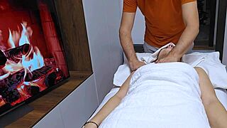 innocent massage turns wild when horny housewife begs masseur to creampie her dripping pussy