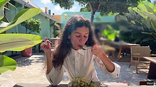 Friend Blasts Cum on Face Cafe Cumwalk Eating Sperm