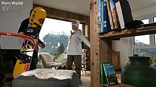 Ski bunny Brittany Bardot bends for lumberjack double penetration threesome