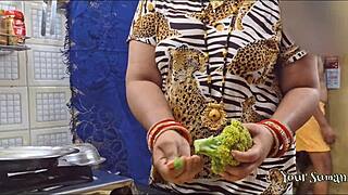 hey stepson, why not bend me over and fuck your horny stepmom's big tits in kitchen close up?