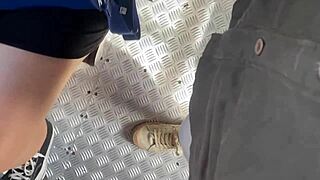 naughty latina teen in pigtails flashes skirt no panties on public bus