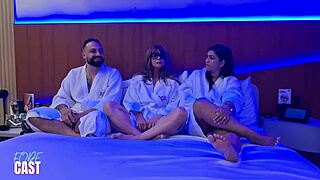 casting milf with big clit and hairy pussy gets fucked doggystyle creampie by couple