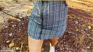 milf flashes shaved pussy under skirt no panties voyeur tease