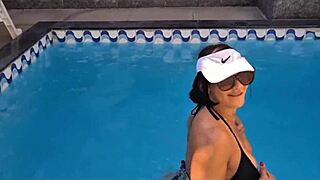 i love showing off my big clit and tits poolside