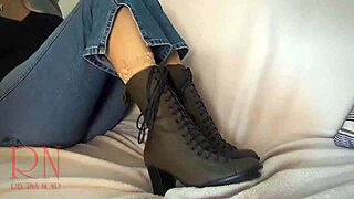 kinky milf slave crawls in boots and heels begging for bdsm domination!!