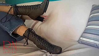 kinky milf slave crawls in boots and heels begging for bdsm domination!!