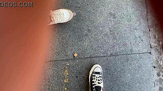 naughty latina teen in pigtails flashes skirt no panties on public bus