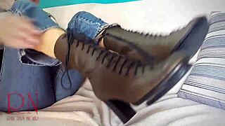 kinky milf slave crawls in boots and heels begging for bdsm domination!!