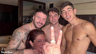 friend joins for first-time triple penetration gangbang