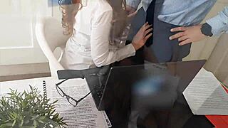 Secretary Fucked Doggystyle After Hours Desk Riding Cum