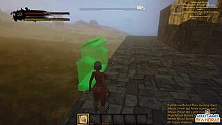 curvy cute big tits babe builds stone house kitchen bed in sexy 3d game