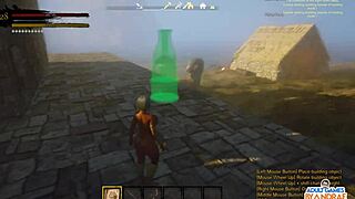 curvy cute big tits babe builds stone house kitchen bed in sexy 3d game