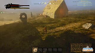 curvy cute big tits babe builds stone house kitchen bed in sexy 3d game