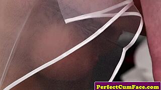 Bigtitted british bride slurps cock until massive facial blast