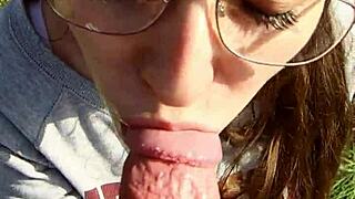 Brunette Babe Glasses Creampie Doggystyle Blowjob In Passionate Outdoor Public Vertical Sex