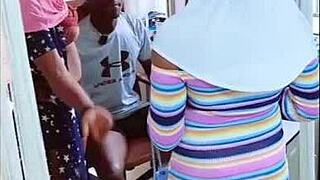 Quick sneaky hookup: ebony wife cheats on husband with his stepsister? 