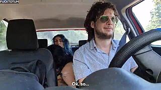 Stranded Lesbian Hitchhikers Share My Cock for a Wild Outdoor Ride with Double Blowjobs and Standing Fucks under English Subtitles