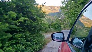 Stranded Lesbian Hitchhikers Share My Cock for a Wild Outdoor Ride with Double Blowjobs and Standing Fucks under English Subtitles