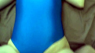 Japanese big tits milf rocks daughter's school swimsuit!