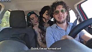 Stranded Lesbian Hitchhikers Share My Cock for a Wild Outdoor Ride with Double Blowjobs and Standing Fucks under English Subtitles