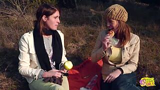 A Couple Of Brunettes Strapon Fuck On Wild Outdoor Hike