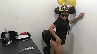 new horny latina secretary milf moans whorishly testing boyfriend's anal plug at work