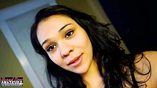 Skinny coed Sabrina deepthroats cock bends over for doggy and swallows cumshot