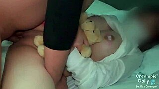 teen girl bent over bedroom takes huge creampie doggystyle from monster cock