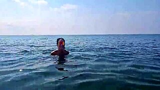 voyeur couple chats horny on beach while flashing milf tits to passersby