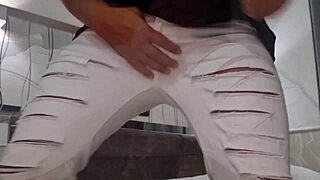 skinny exhibitionist flashes huge cock closeup then jerks massive cumshot