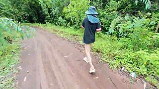 Thai Amateur Flashes Pussy Walking Roadside in Outdoor Garden Doggystyle Tease