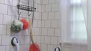 stepmom shower catch leads to big tits jack off