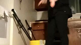 amateur follows upbeat workout routine synced perfectly to favorite music tracks