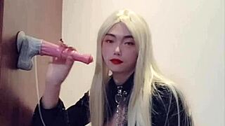 how comfy is ladyboy sex in fishnets heels with big cock cumshot?