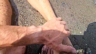 voyeur couple chats horny on beach while flashing milf tits to passersby