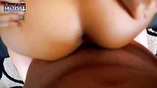 Skinny coed Sabrina deepthroats cock bends over for doggy and swallows cumshot